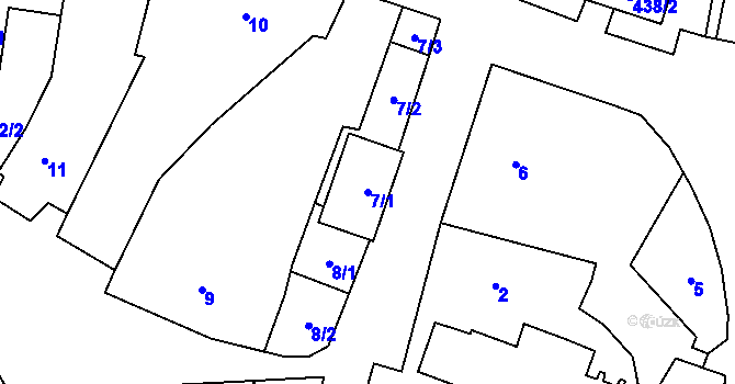 Parcela st. 7/1 v KÚ Hodonice, Katastrální mapa