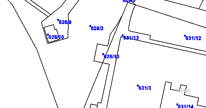 Parcela st. 628/13 v KÚ Hodonice, Katastrální mapa