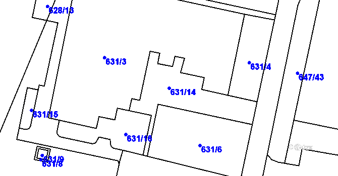Parcela st. 631/14 v KÚ Hodonice, Katastrální mapa