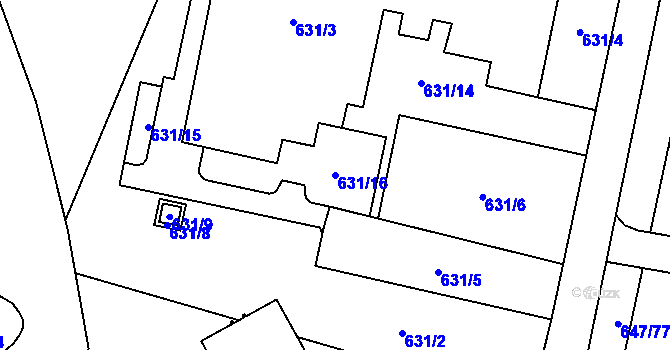 Parcela st. 631/16 v KÚ Hodonice, Katastrální mapa