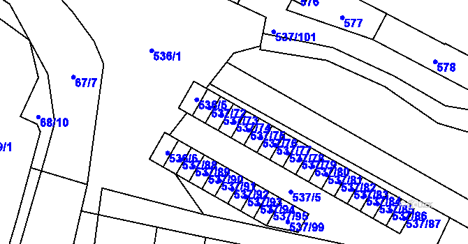 Parcela st. 537/74 v KÚ Hodonice, Katastrální mapa