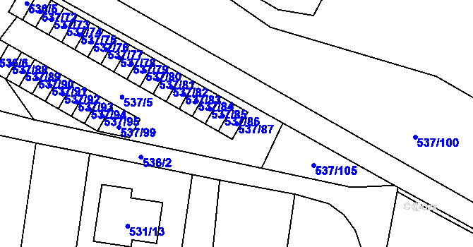 Parcela st. 537/87 v KÚ Hodonice, Katastrální mapa