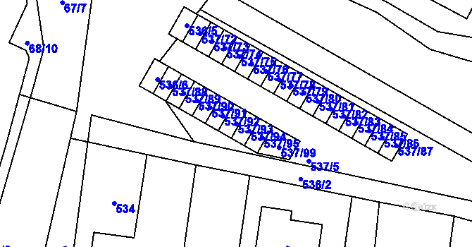 Parcela st. 537/93 v KÚ Hodonice, Katastrální mapa