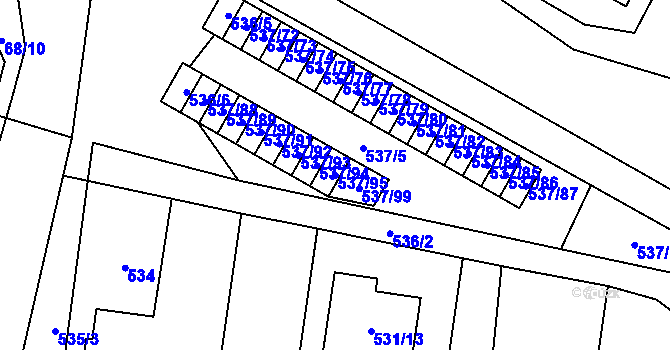 Parcela st. 537/95 v KÚ Hodonice, Katastrální mapa