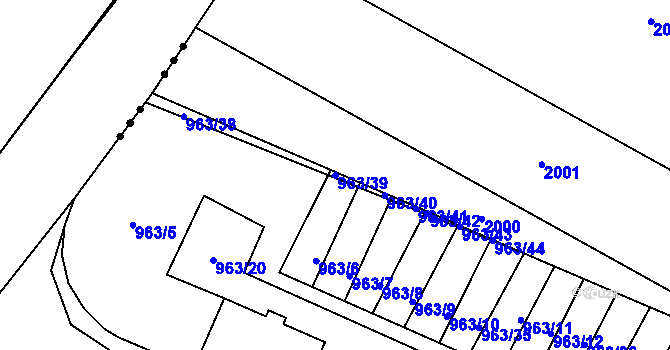 Parcela st. 963/39 v KÚ Hodonice, Katastrální mapa