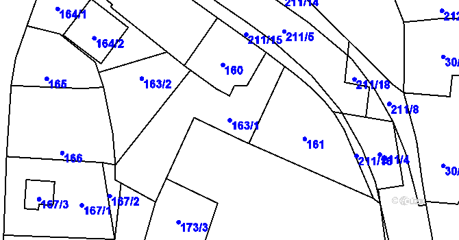 Parcela st. 163/1 v KÚ Hodonice, Katastrální mapa