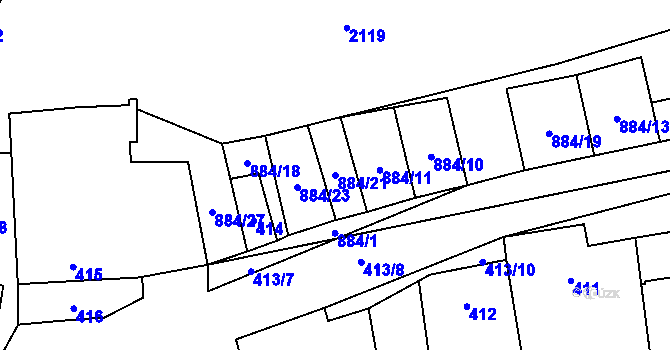 Parcela st. 884/21 v KÚ Hodonice, Katastrální mapa