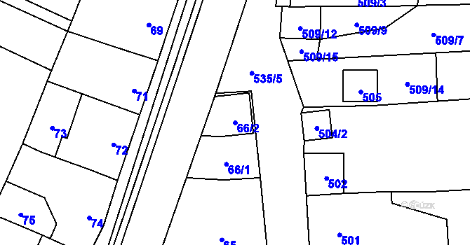Parcela st. 66/2 v KÚ Hodonice, Katastrální mapa