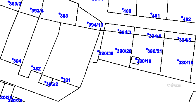 Parcela st. 380/38 v KÚ Hodonice, Katastrální mapa