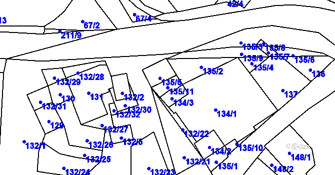 Parcela st. 135/11 v KÚ Hodonice, Katastrální mapa