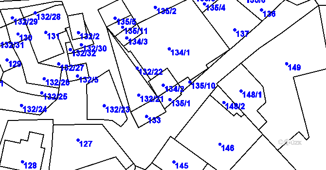 Parcela st. 134/2 v KÚ Hodonice, Katastrální mapa