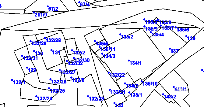 Parcela st. 134/3 v KÚ Hodonice, Katastrální mapa