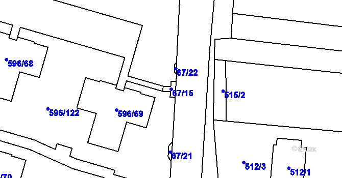 Parcela st. 67/15 v KÚ Hodonice, Katastrální mapa