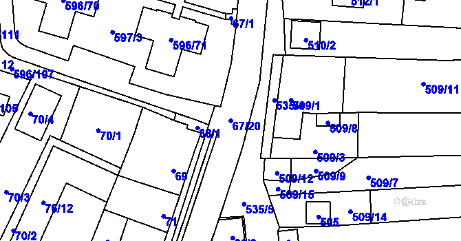 Parcela st. 67/20 v KÚ Hodonice, Katastrální mapa