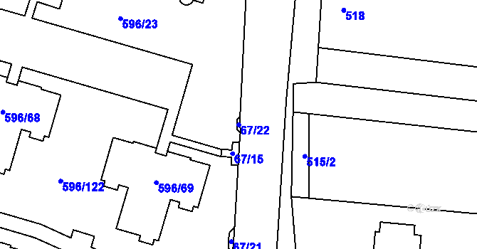 Parcela st. 67/22 v KÚ Hodonice, Katastrální mapa