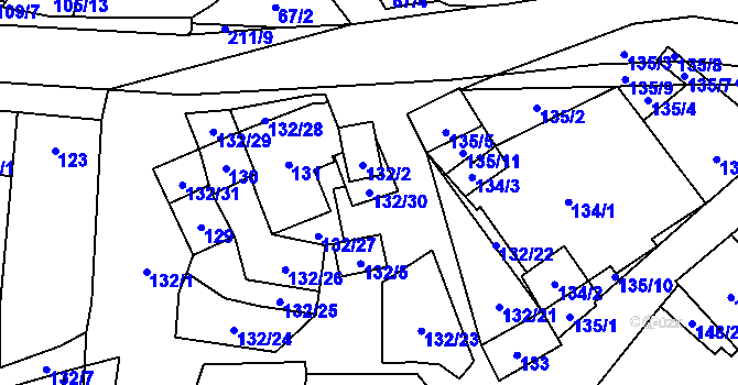 Parcela st. 132/30 v KÚ Hodonice, Katastrální mapa