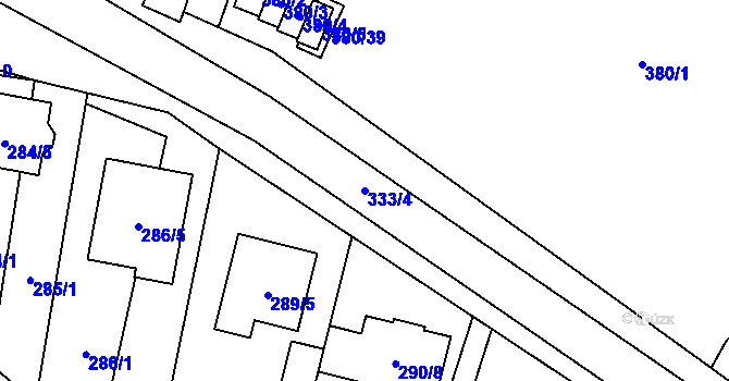 Parcela st. 333/4 v KÚ Hodonice, Katastrální mapa