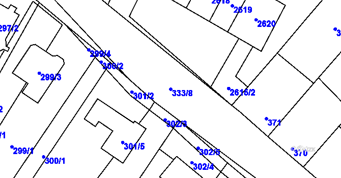Parcela st. 333/8 v KÚ Hodonice, Katastrální mapa