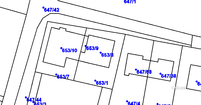 Parcela st. 653/8 v KÚ Hodonice, Katastrální mapa