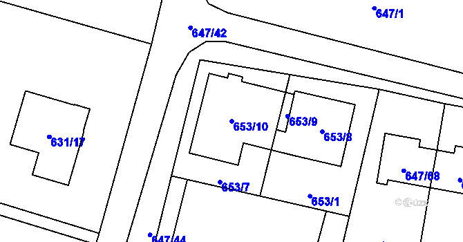 Parcela st. 653/10 v KÚ Hodonice, Katastrální mapa