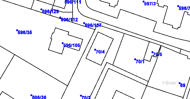 Parcela st. 70/4 v KÚ Hodonice, Katastrální mapa