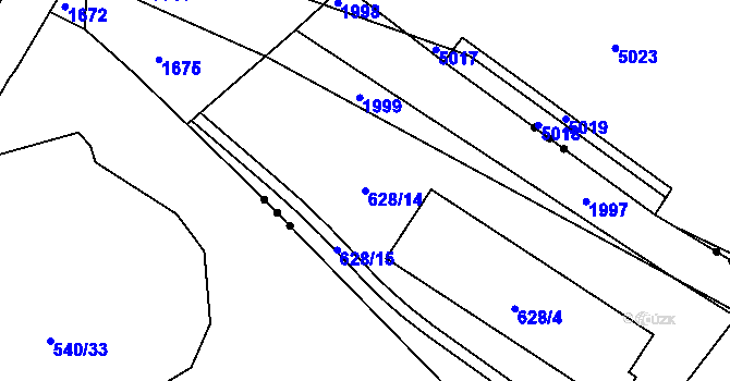 Parcela st. 628/14 v KÚ Hodonice, Katastrální mapa