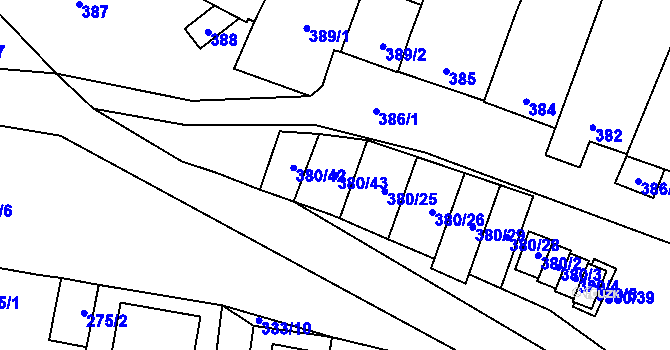 Parcela st. 380/43 v KÚ Hodonice, Katastrální mapa