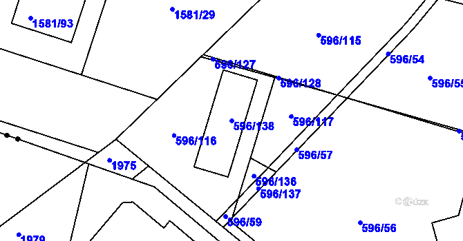 Parcela st. 596/138 v KÚ Hodonice, Katastrální mapa