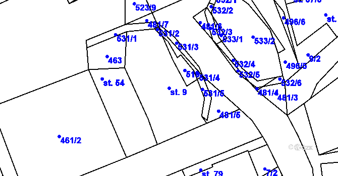Parcela st. 9 v KÚ Hodonín u Kunštátu, Katastrální mapa