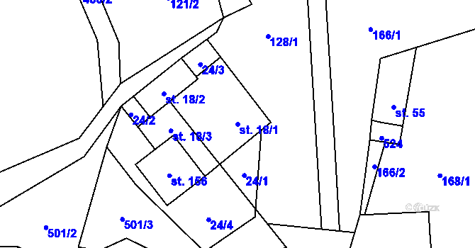 Parcela st. 18/1 v KÚ Hodonín u Kunštátu, Katastrální mapa