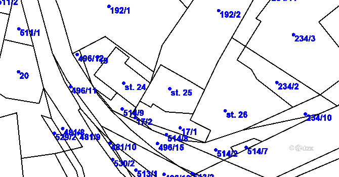 Parcela st. 25 v KÚ Hodonín u Kunštátu, Katastrální mapa
