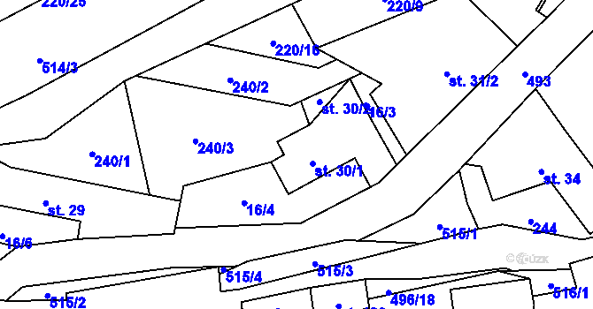 Parcela st. 30 v KÚ Hodonín u Kunštátu, Katastrální mapa