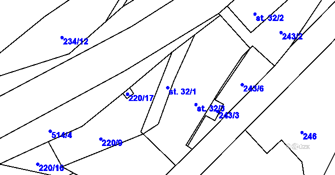 Parcela st. 32/1 v KÚ Hodonín u Kunštátu, Katastrální mapa