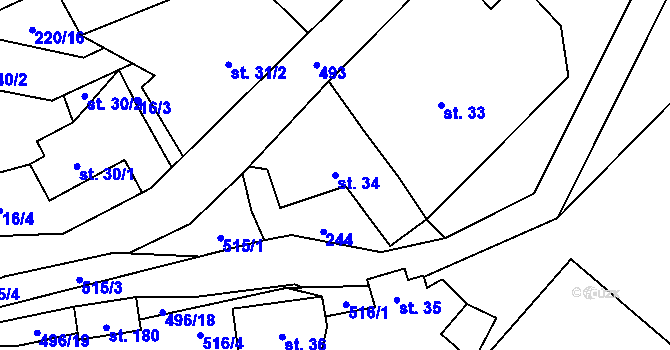 Parcela st. 34 v KÚ Hodonín u Kunštátu, Katastrální mapa