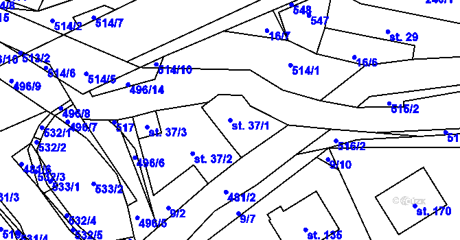Parcela st. 37/1 v KÚ Hodonín u Kunštátu, Katastrální mapa