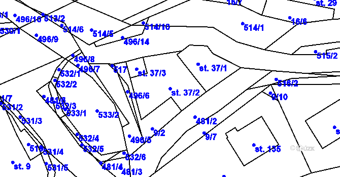 Parcela st. 37/2 v KÚ Hodonín u Kunštátu, Katastrální mapa
