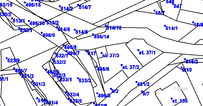 Parcela st. 37/3 v KÚ Hodonín u Kunštátu, Katastrální mapa