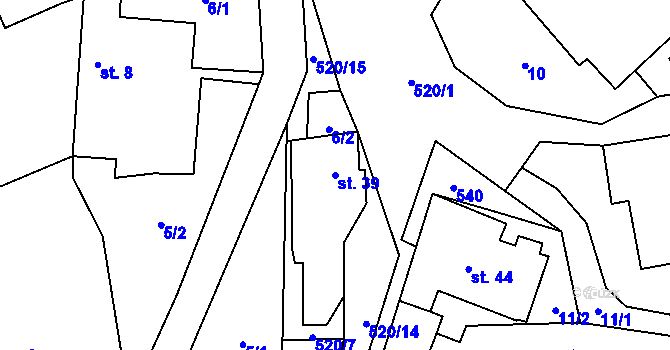 Parcela st. 39 v KÚ Hodonín u Kunštátu, Katastrální mapa