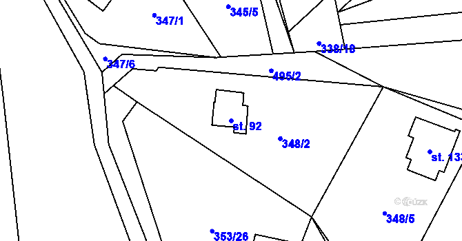 Parcela st. 92 v KÚ Hodonín u Kunštátu, Katastrální mapa