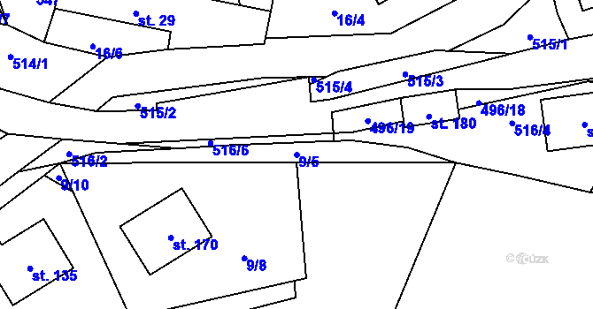 Parcela st. 9/5 v KÚ Hodonín u Kunštátu, Katastrální mapa