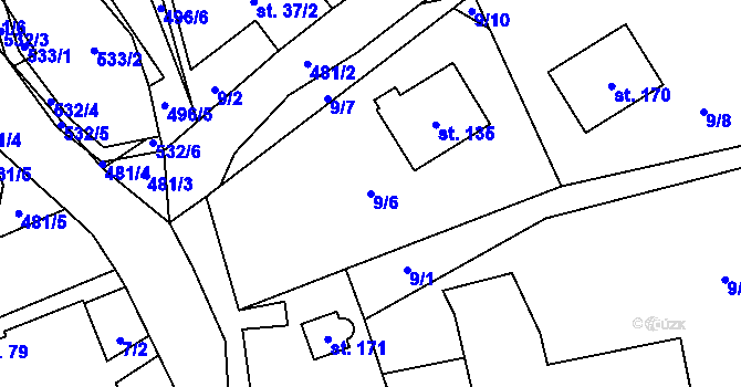 Parcela st. 9/6 v KÚ Hodonín u Kunštátu, Katastrální mapa