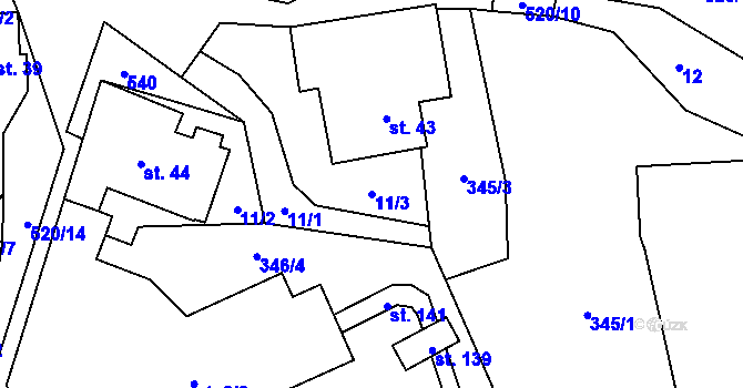 Parcela st. 11/3 v KÚ Hodonín u Kunštátu, Katastrální mapa