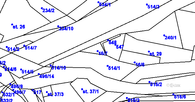 Parcela st. 16/7 v KÚ Hodonín u Kunštátu, Katastrální mapa