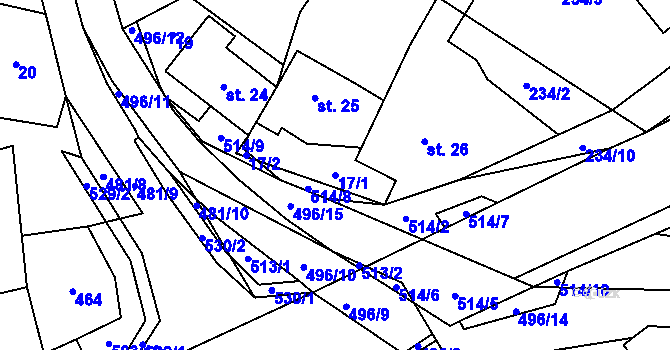 Parcela st. 17/1 v KÚ Hodonín u Kunštátu, Katastrální mapa