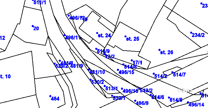 Parcela st. 17/2 v KÚ Hodonín u Kunštátu, Katastrální mapa