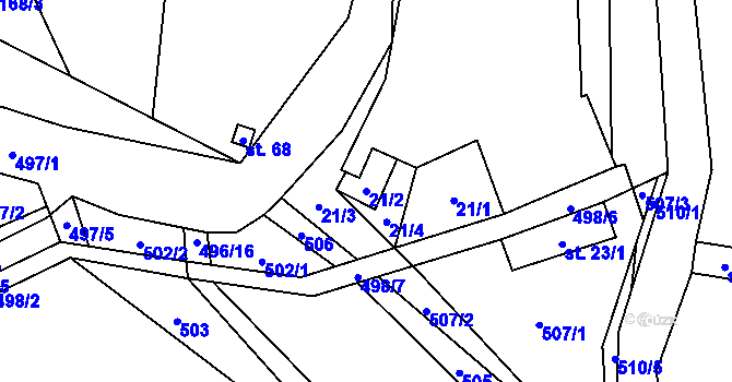 Parcela st. 21/2 v KÚ Hodonín u Kunštátu, Katastrální mapa