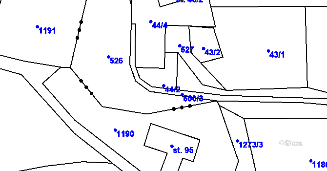 Parcela st. 44/2 v KÚ Hodonín u Kunštátu, Katastrální mapa