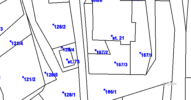 Parcela st. 167/2 v KÚ Hodonín u Kunštátu, Katastrální mapa