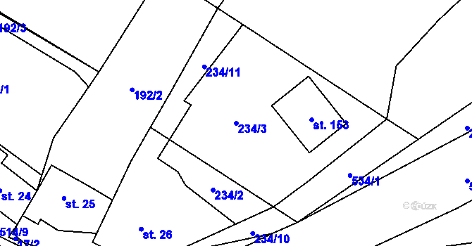 Parcela st. 234/3 v KÚ Hodonín u Kunštátu, Katastrální mapa