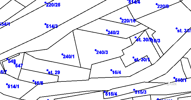 Parcela st. 240/3 v KÚ Hodonín u Kunštátu, Katastrální mapa